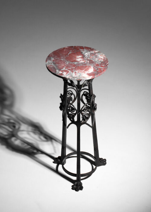 sellette colonne en fer forgé à décor de feuillage art nouveau - J326  