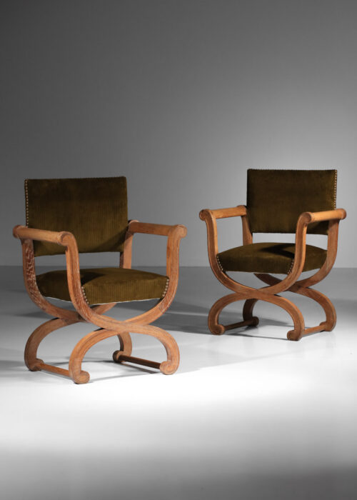 paire de fauteuils dagobert par rené et gilbert schmitt des années 40 en chêne cérusé - J013