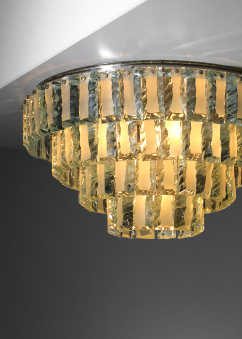 Paire de plafonniers italiens des années 70 en métal chromé et verre buriné par zero quarto