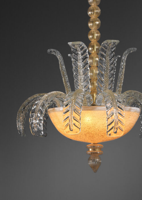 lustre italien feuilles en verre de murano doré des années 70