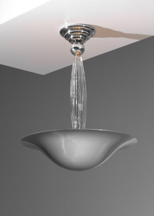 lustre moderniste vasque en laiton chromé et verre années 50 - J258