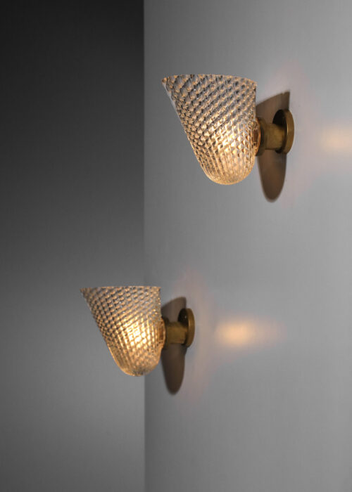 paire d'appliques italiennes des années 50 en verre bullé - J110