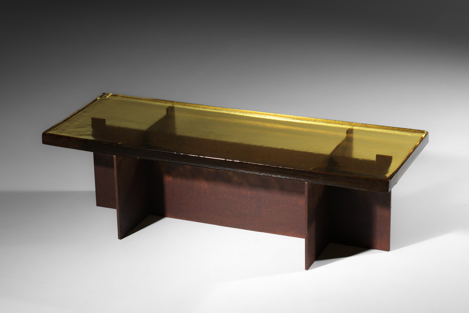 table basse danke studio dalle de verre jaune et acier - DK023 table basse danke studio dalle de verre jaune et acier - DK023