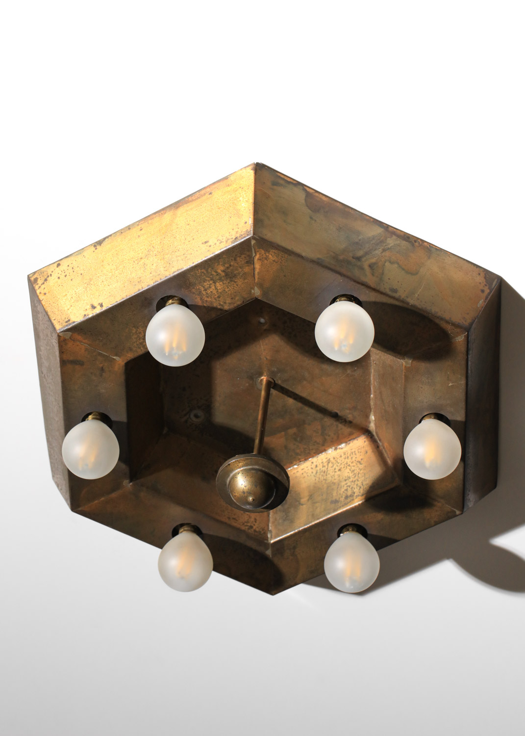 plafonnier italien octogonal en verre de murano et laiton années 40 - J516 plafonnier italien octogonal en verre de murano et laiton années 40 - J516