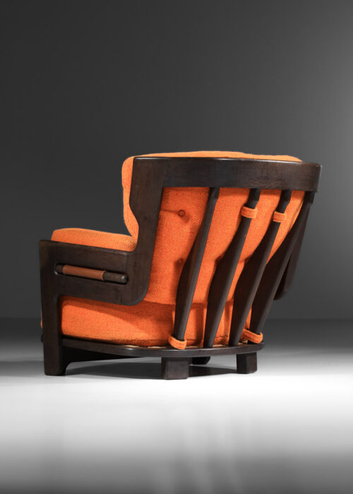 grand fauteuil guillerme et chambron en chêne teinté orange années 60 modèle Denis - J252