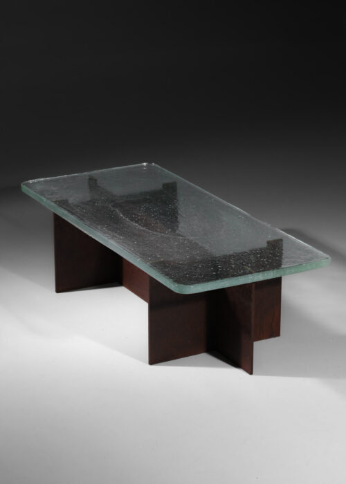 table basse danke studio dalle de verre transparente et acier - DK023/2