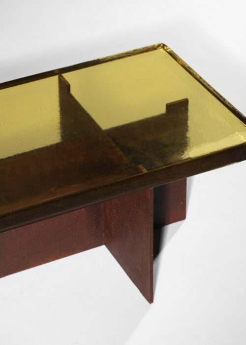 table basse danke studio dalle de verre jaune et acier - DK023