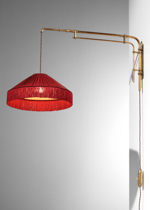 grande potence italienne télescopique des années 50 abat- jour franges bordeaux I382