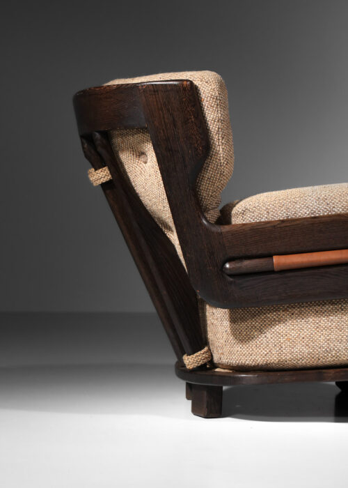 grand fauteuil guillerme et chambron en chêne teinté tissu beige années 60 - J252 bis