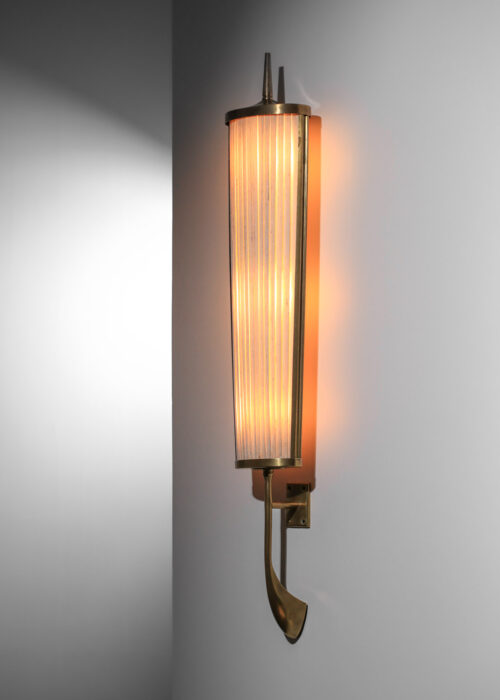 grande applique italienne des années 50 en laiton et abat-jour en soie - H558