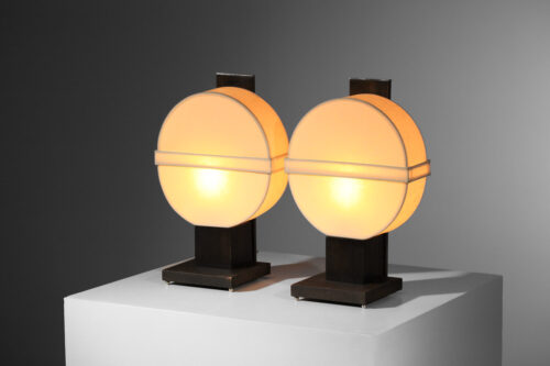 paire de lampes en chêne et abat-jour papier années 50 non identifiées - G093