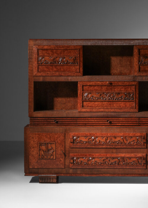 buffet italien à portes coulissantes pier luigi colli à décor de navires et chevaux années 40 - J551