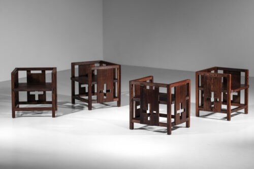 4 fauteuils en bois de palmier années 40 modernistes - J330