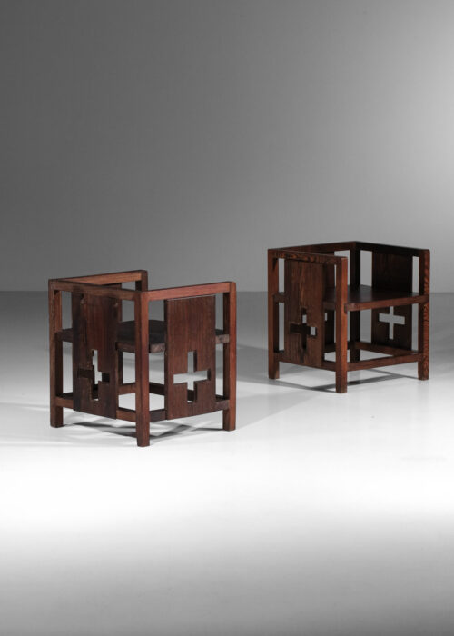 4 fauteuils en bois de palmier années 40 modernistes - J330