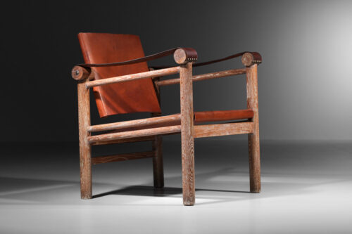 fauteuil safari en chêne cérusé des années 40 style jean michel frank H084