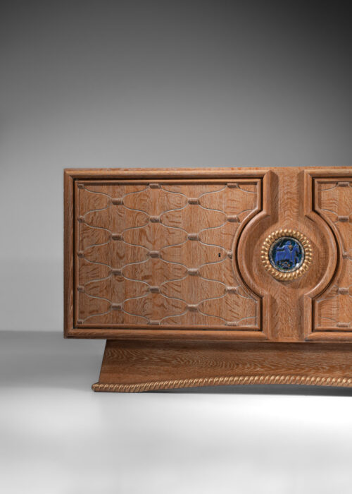 petit buffet enfilade rené et gilbert schmitt en chêne cérusé à décor géometrique et médaillon années 40 - J009