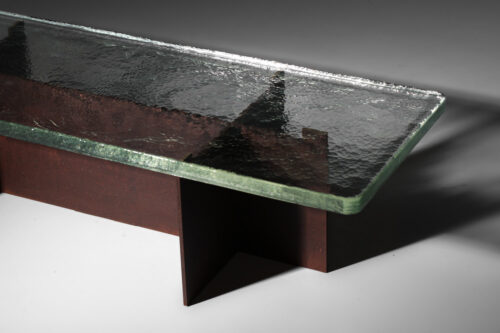 table basse danke studio dalle de verre transparente et acier- DK023/3