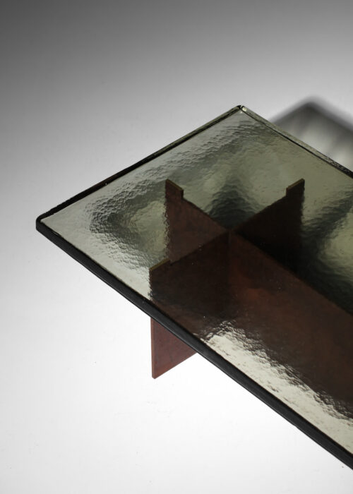 table basse danke studio dalle de verre fumée et acier - DK023/4