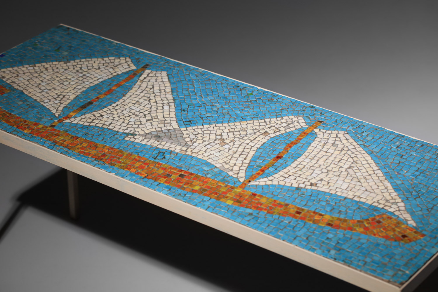 table basse mosaïque à décor de voilier artisanale - J069 table basse mosaïque à décor de voilier artisanale - J069