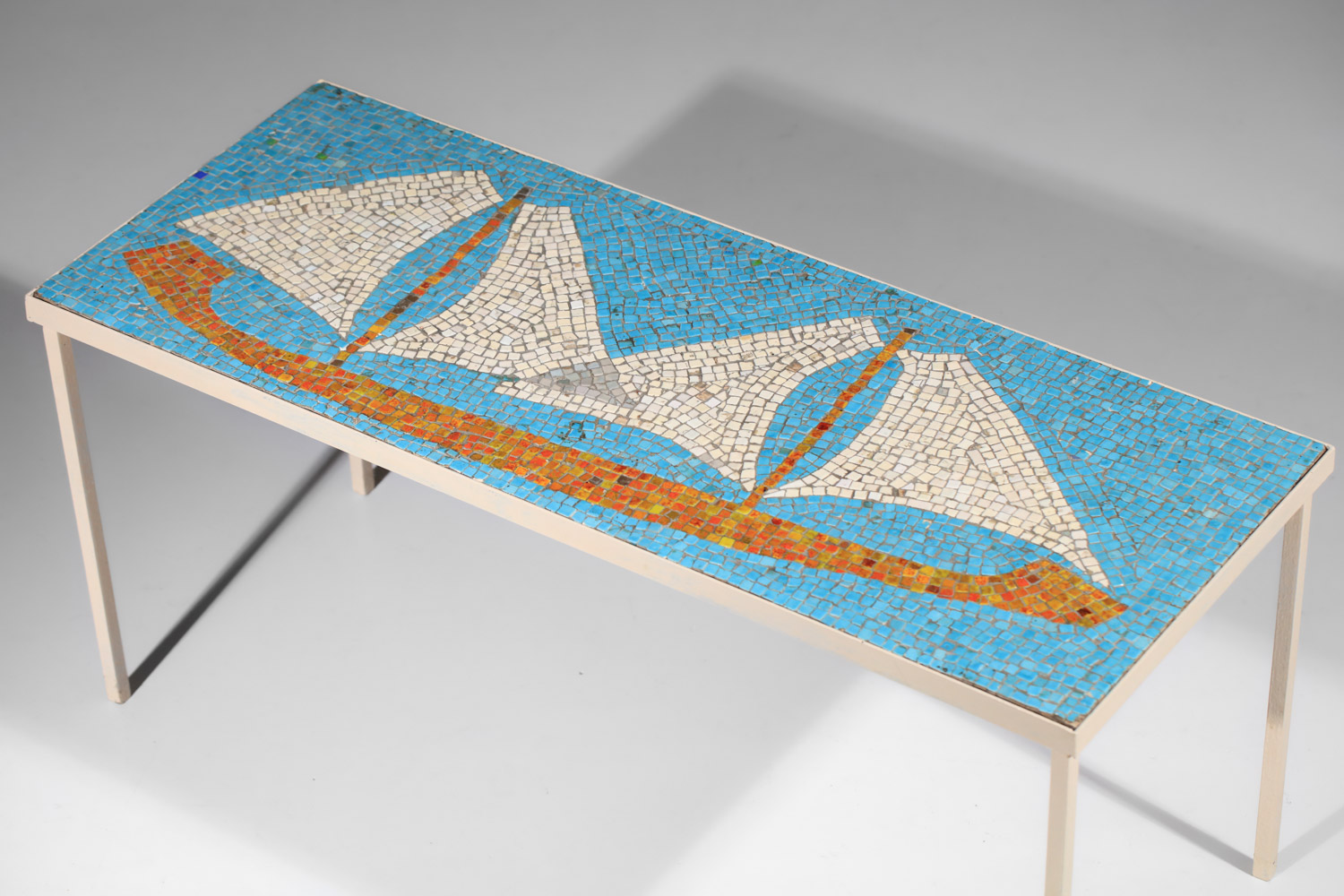 table basse mosaïque à décor de voilier artisanale - J069 table basse mosaïque à décor de voilier artisanale - J069