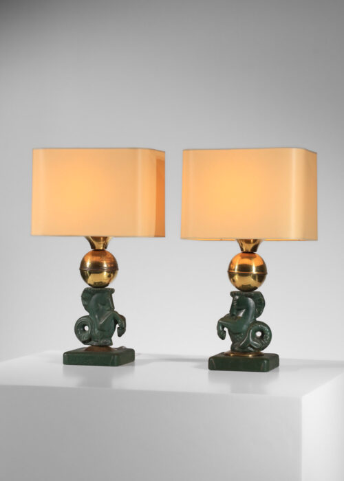 paire de lampe de table asselbur en ceramamique à decor de de cheval I012