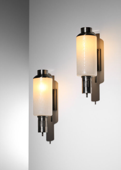 grande paire d'appliques italiennes regianni en verre pulegoso et structure nickelée - J581