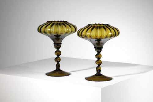 paire de vases coupes italiennes en verre de murano Liberty Bohème torssadé - J557