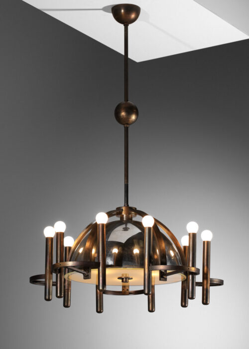 grand lustre italien laiton et métal chromé des années 50 - H361