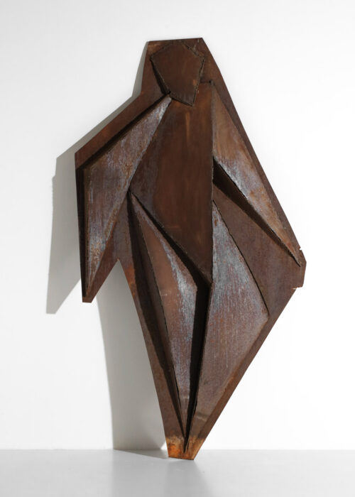 sculpture contemporaine en bas relief par Donna plaque d'acier patiné et oxydé - DC014