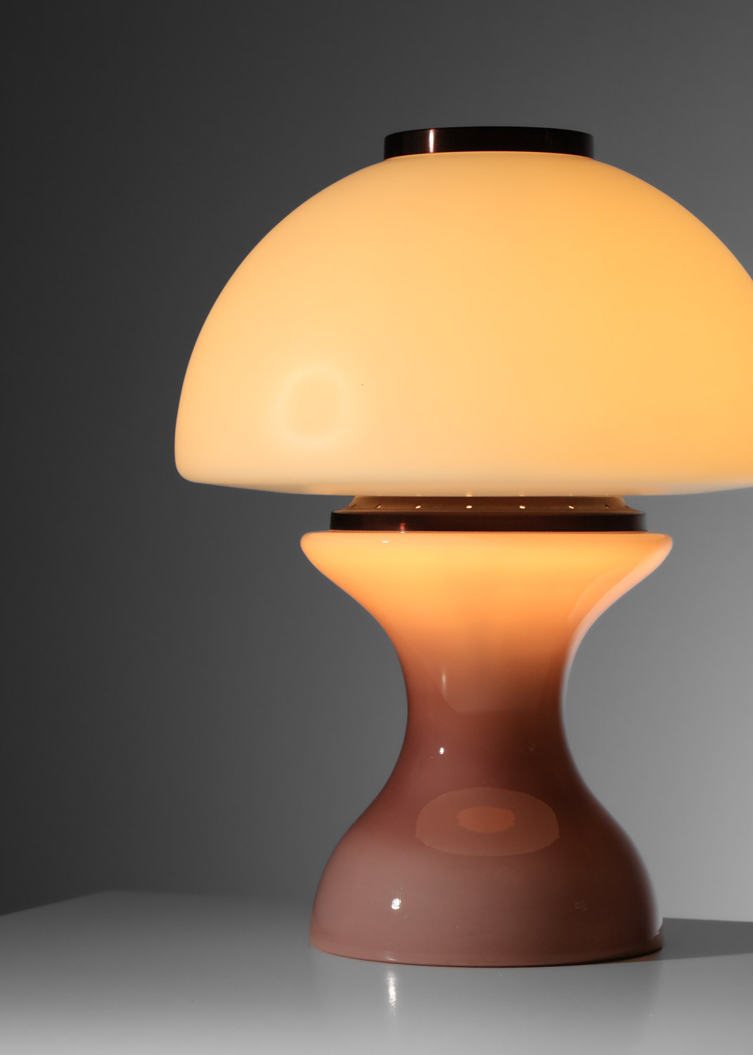 lampe de table champignon de murano années 60 rose et blanche - J574 lampe de table champignon de murano années 60 rose et blanche - J574