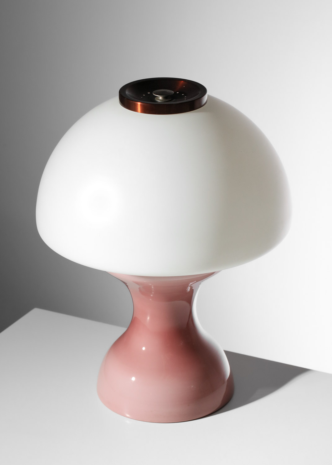 lampe de table champignon de murano années 60 rose et blanche - J574 lampe de table champignon de murano années 60 rose et blanche - J574
