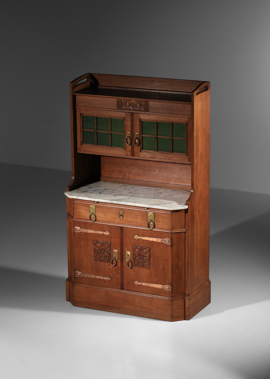 Buffet Art Nouveau en chêne à double structure, style Art & Crafts, années 1920 - J367 Buffet Art Nouveau en chêne à double structure, style Art & Crafts, années 1920 - J367