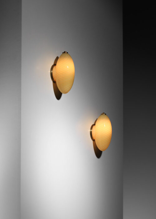 paire d'appliques italiennes verre de murano torssadé des années 60 beige - J633