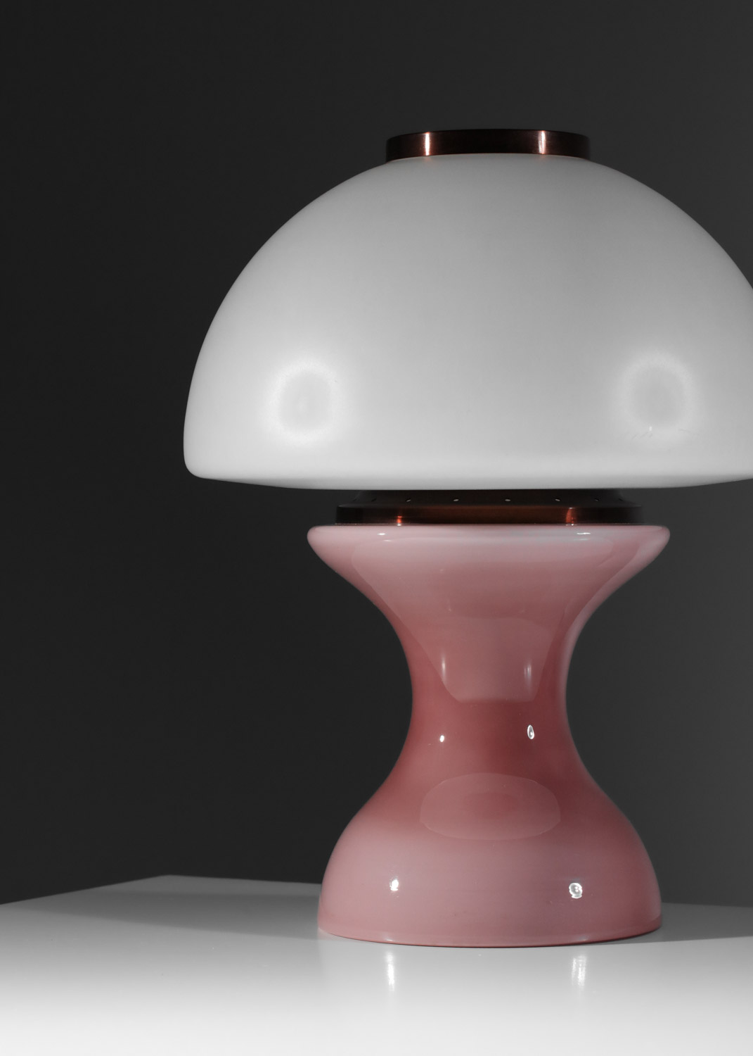 lampe de table champignon de murano années 60 rose et blanche - J574 lampe de table champignon de murano années 60 rose et blanche - J574