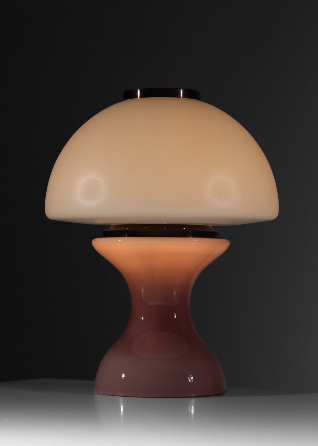 lampe de table champignon de murano années 60 rose et blanche - J574 lampe de table champignon de murano années 60 rose et blanche - J574