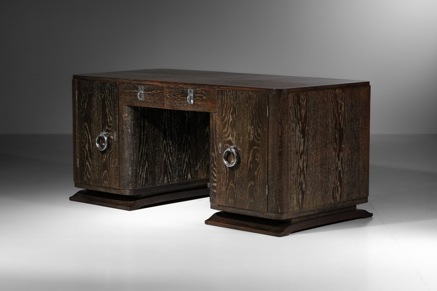 grand bureau art déco en chêne cérusé noir années 30 - G371 grand bureau art déco en chêne cérusé noir années 30 - G371