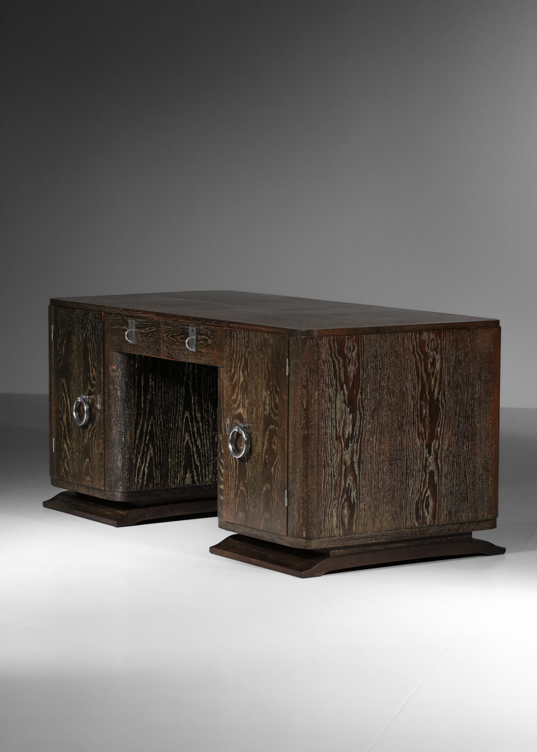 grand bureau art déco en chêne cérusé noir années 30 - G371 grand bureau art déco en chêne cérusé noir années 30 - G371