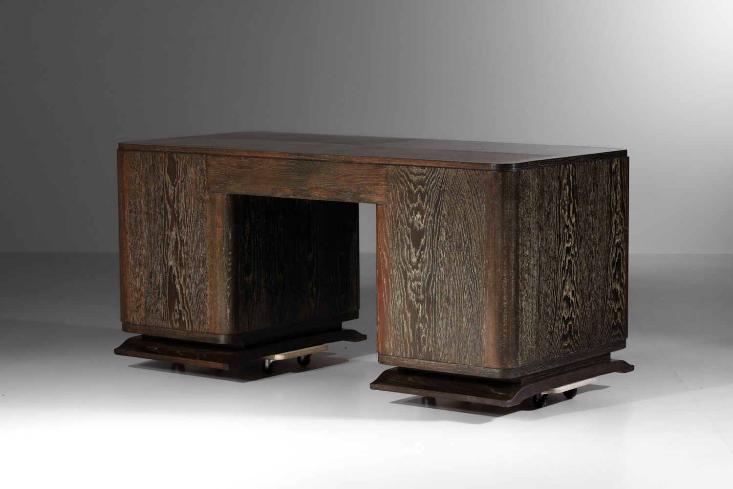 grand bureau art déco en chêne cérusé noir années 30 - G371 grand bureau art déco en chêne cérusé noir années 30 - G371