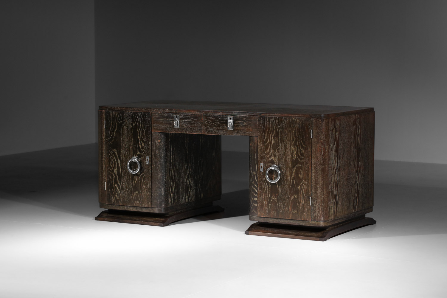 grand bureau art déco en chêne cérusé noir années 30 - G371 grand bureau art déco en chêne cérusé noir années 30 - G371