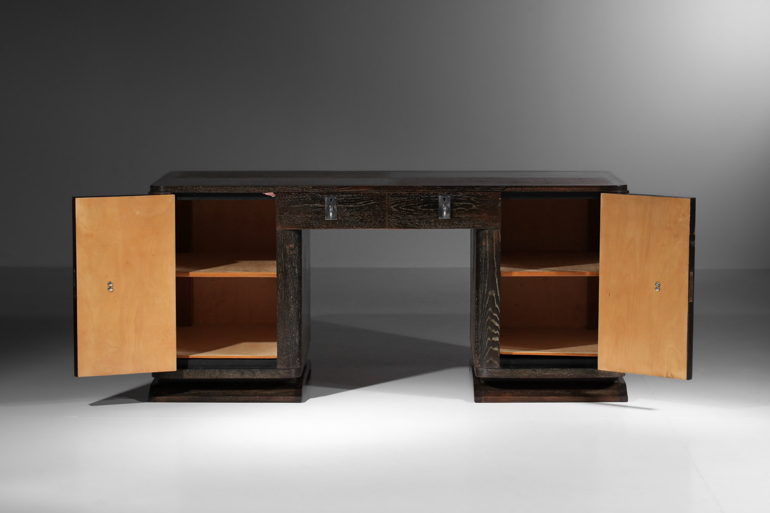 grand bureau art déco en chêne cérusé noir années 30 - G371 grand bureau art déco en chêne cérusé noir années 30 - G371